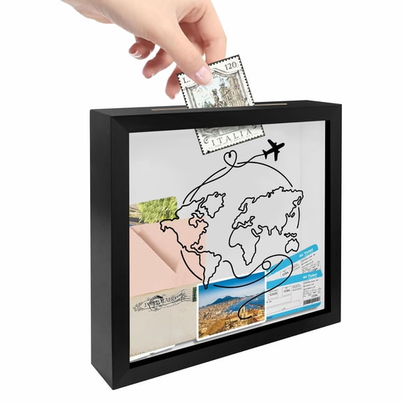 Wooden Shadow Box Frame with Shelves Slot 8x8 Inch Keepsake Memory Box Piggy Bank Home Decor