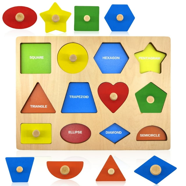 Wooden Shape Puzzles Montessori Learning Educational Toys Knob Puzzles ...