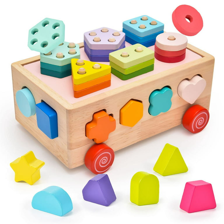Wooden Shape Sorter Montessori Toys for 2 3 4 Year Old Toddlers Color  Sorting Stacking Toys Preschool Kids Learning & Education Toys for Baby  Boys