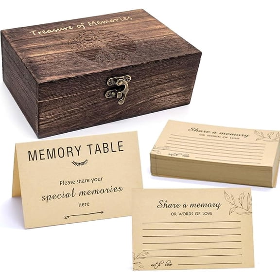 Wooden Share Love and Memories Box with 50 Share a Memory Cards