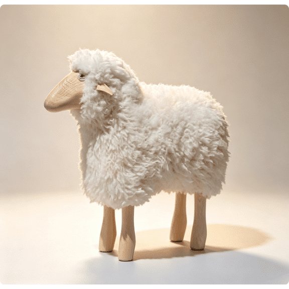 Wooden Sheep Figurine, Fluffy Wool Decor with Wooden Legs, Cute Farmhouse Animal Ornament for Shelf and Home Decoration.