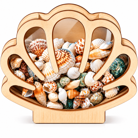 Wooden Shell Display Box, Beach Themed Collectible Storage Case for Home Decor and Graduation Gift