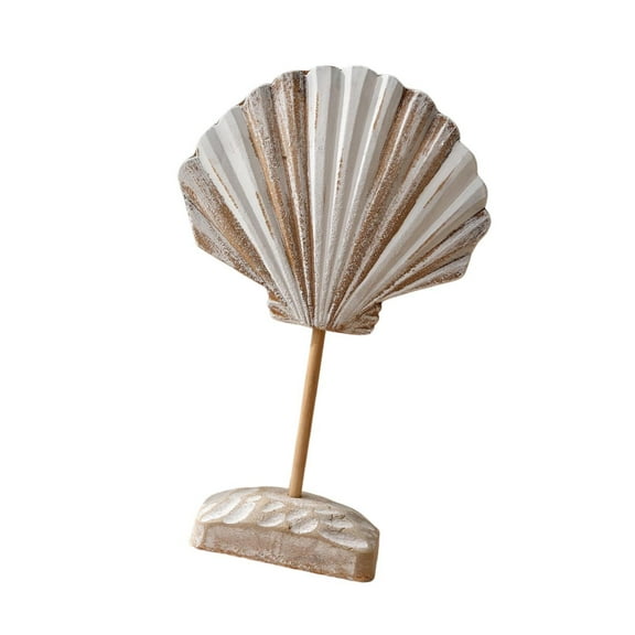Wooden Shell Ornament Figurine Statue Coastal Style Wood Construction for Shelf Bookcase Cabinet