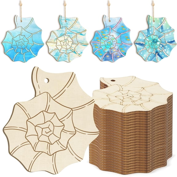 Wooden Shell Ornaments to Paint, Mothers Day Decoration Cutouts Unfinished 10PCS 3.5 x 3 inches, DIY Blank Wood Ornament for Home Crafts Hanging Children's Day Mother's Day Birthday Party Decoration