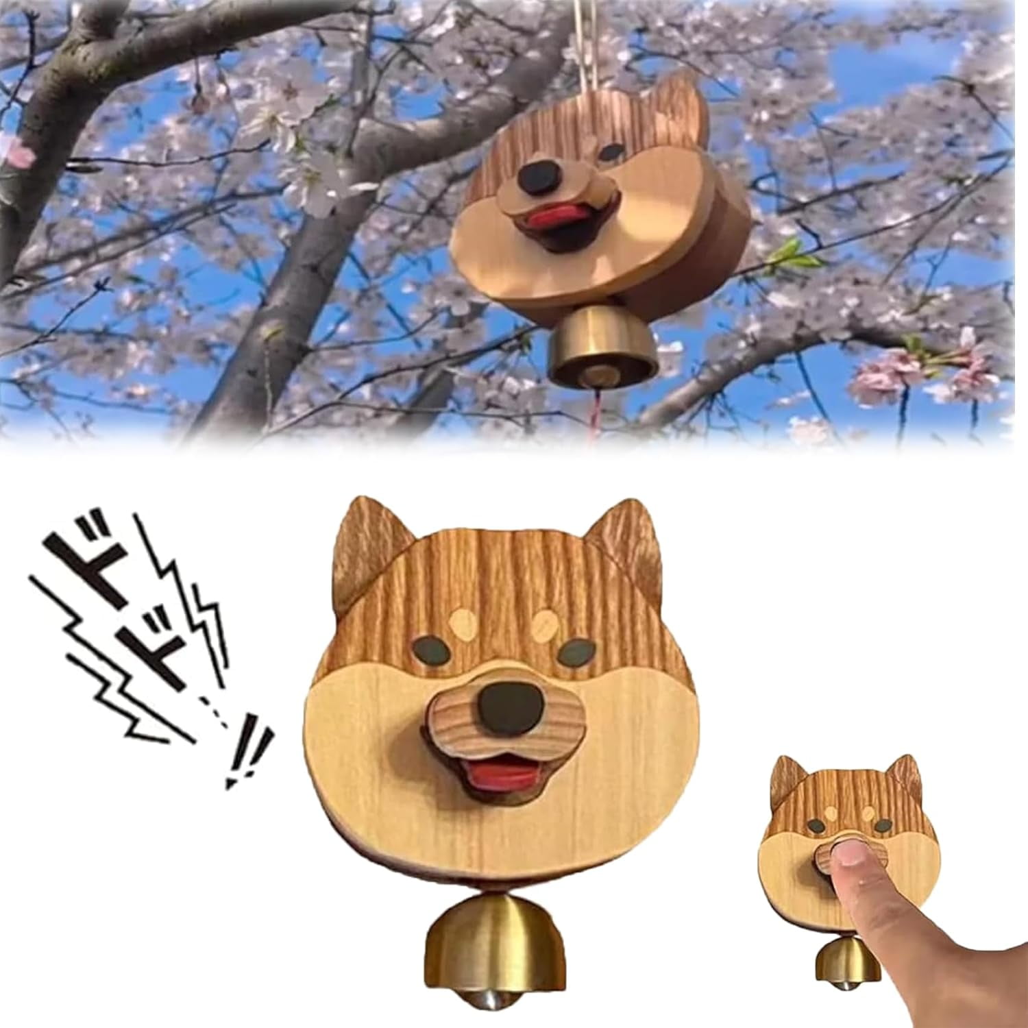 Wooden Shiba Inu Wind Chime Doorbell,Wooden Shiba Inu Doorbell,Wooden Shopkeepers Bell for Door Opening,Magnetic Doorbell Hanging Decoration Wind Chime for Patio Garden Home Decoration (1pc)