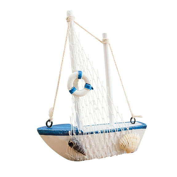 Wooden Ship Model, Retro Beach Theme Ornament for Home Office Desk, Kitchen Bathroom Decor, Handmade Wood Craft for Party Centerpiece