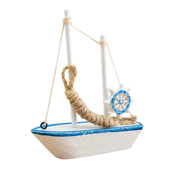 Wooden Ship Model, Retro Beach Theme Ornament for Home Office Desk, Kitchen Bathroom Decor, Handmade Wood Craft for Party Centerpiece