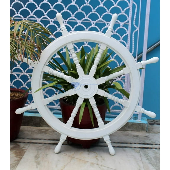 Wooden Ship Wheel - (12 Inches, Whitewashed)