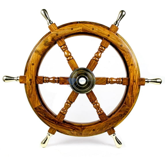 Wooden Ship Wheel (18 Inches, Brass Handle)