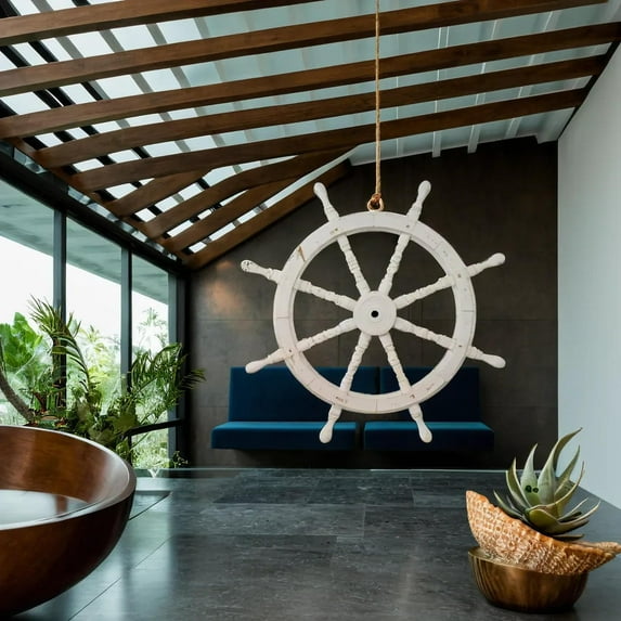 Wooden Ship Wheel - (48 Inches, Antique White)