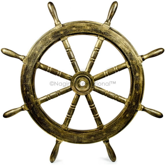 Wooden Ship Wheel (Antique Golden) - Gola Pendi - (60 Inches)