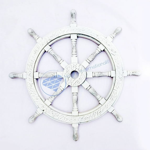 Wooden Ship Wheel (Antique White - Random Sketch Pattern) - (42 Inches)