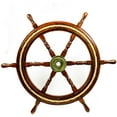 thumbnail image 1 of Nagina International Nautical Wood Crafted Ship Wheel With Inlayed Pirate's Rustic Rope | Ocean Maritime Navy Decor (18 Inches), 1 of 5