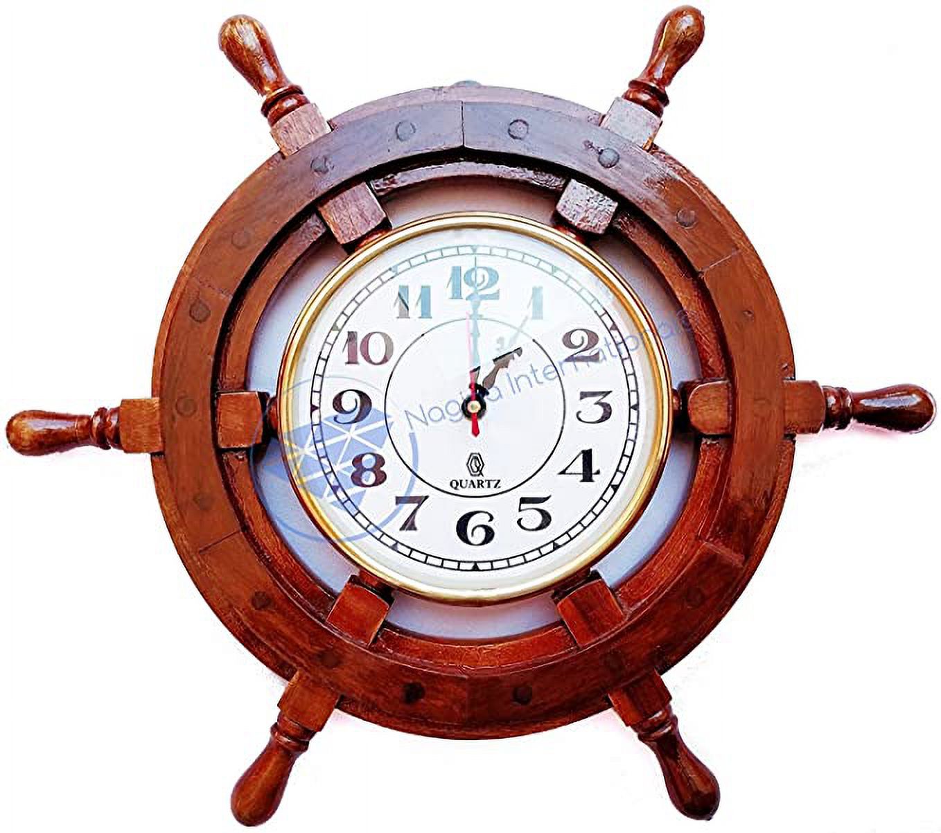 Wooden Ship Wheel Clock Rim Clock 16 Inches (White Roman Dial 6")