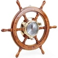 thumbnail image 1 of Wooden Ship Wheel Jhajhant Porthole Clock Mounted (Silver Gradient Numeric Dial) - (30 Inches), 1 of 1
