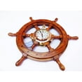 thumbnail image 1 of Wooden Ship Wheel (Jhanjhat Solid Brass Polished Porthole Clock) - White Roman Dial - (12 Inches), 1 of 8