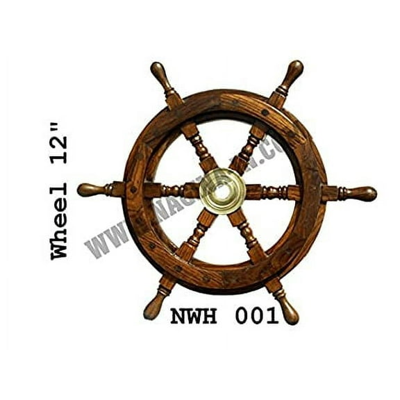 Wooden Ship Wheel (Natural Wood) - 12 Inches