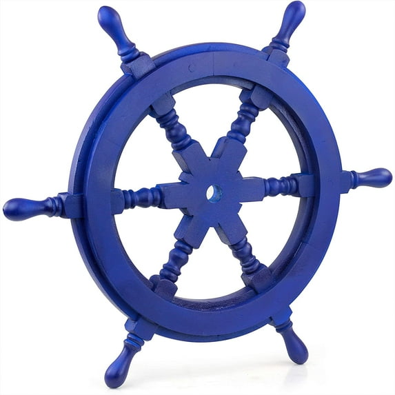 Wooden Ship Wheel | Nautical Pirate's Wall Sculptures & Home Hanging Decor | Painted Handcrafted Maritime Nursery Gifts Ideas (Indigo Blue) (12 Inches)