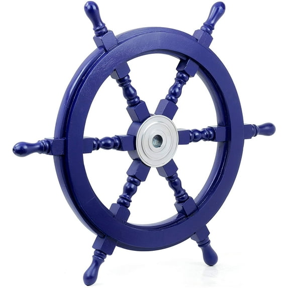 Wooden Ship Wheel Navy Blue (Aluminum Hub) - (16 Inches)