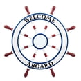 thumbnail image 1 of Wooden Ship Wheel (Welcome Aboard) - Blue, White & Maroon Painted - (30 Inches), 1 of 3