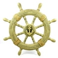 thumbnail image 1 of Wooden Ship Wheel - Yellow Rope & Anchor Motif - (30 Inches, Antique Rustic Brown Anchored), 1 of 5