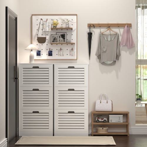 Wooden Shoe Cabinet for Entryway, White Shoe Storage Cabinet with 3 Flip Doors 20.94x9.45x43.11 inch