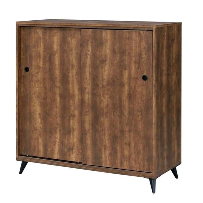 Oak Brown Wooden Shoe Cabinet with Sliding Doors and Splayed Legs
