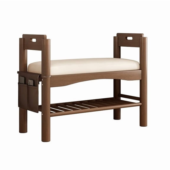 Wooden Shoe Changing Stool with Armrests - Multi-Functional Storage