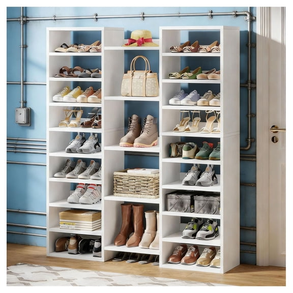 Wooden Shoe Rack, 23-Shelf Freestanding Shoe Organizer for Entryway, Closet - White Finish, Durable MDF Shoe Storage Cabinet