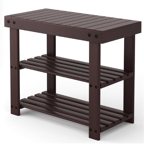 Wooden Shoe Rack Bench with Storage, 3-Tier Bamboo Entryway Benches, Shoe Rack Holds Up to 286 lb Storage Organizer, 11.3 x 19.7 x 17.8 Inches, Suitable for Bedroom Living Room Balcony, Brown