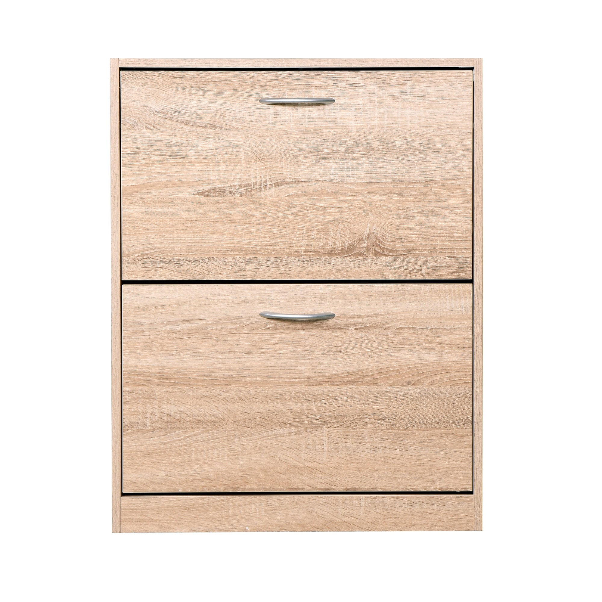 Natural Light Brown Wooden Shoe Storage Cabinet with 2 Flip Doors