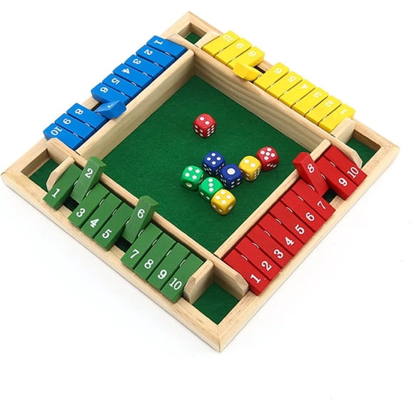 Wooden Shut The Box-Dice Board Game 2-4 Players Four-Sided Flip Card Game Toys Educational Math Puzzle Board Game for Family and Friends Party