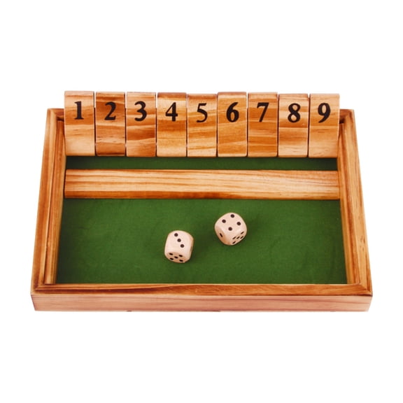 Wooden Shut The Box Dice Game, Classic Board Game With Double-Sided Numeric Tiles, Math & Strategy Game For Family Pub Party, Single & Double Player 1 Game Board & 2 Dice,