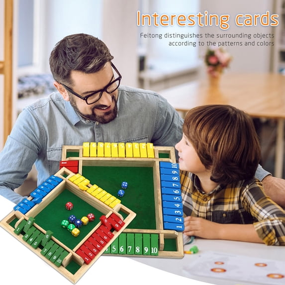Wooden Shut The Box Indoor Dice Game - Ideal for 2-4 Players With 8 Dice - Board Games Gift for Family and Friends, Educational Table Math Games for Holiday, Party and Classroom
