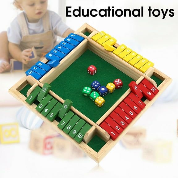 Wooden Shut The Box Dice Game 4 Players Classic Board Game Family Pub Math Activity, for Game Night Entertainment with 8 Dice Social Gathering Fun