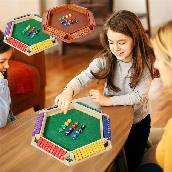 Wooden Shut The Box Dice Game for 6 Players - Family Pub Math Strategy Activity with 8 Dice, Brown