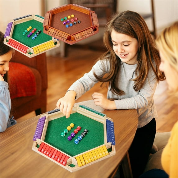 Wooden Shut The Box Dice Game for 6 Players - Family Pub Math Strategy Activity with 8 Dice, Multicolor