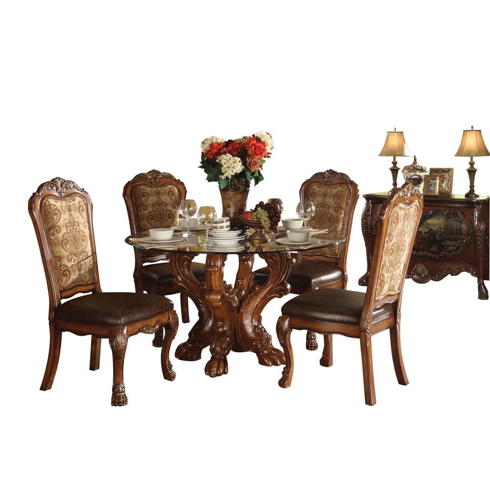 Cherry Oak Dresden High-Back Faux Leather Side Chair