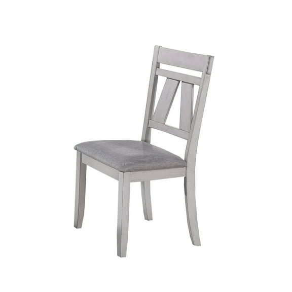 Wooden Side Chair with Fabric Upholstered Seat Set of 2 White and Gray - Saltoro Sherpi