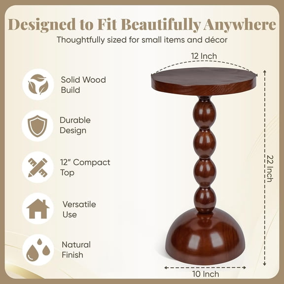 Wooden Side Table for Small Spaces, Dark Brown Drink Stand with Spindle Design