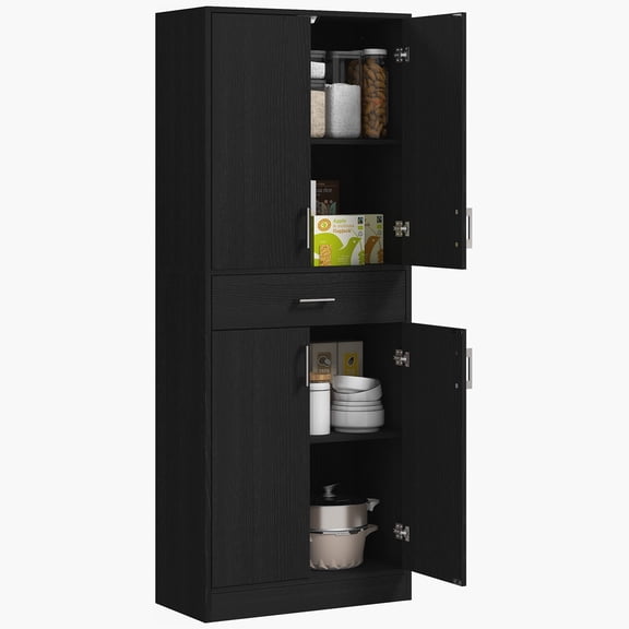 Wooden Sideboards HOMCOM 71" Kitchen Pantry Cabinet with Drawer and Adjustable Shelf, Freestanding Tall Storage Cabinet with 2 Double Door Cupboards, Distressed Black,Dining Room Sideboards