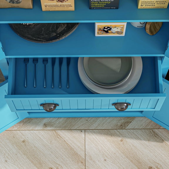 Wooden Sideboards HOMCOM 72" Kitchen Pantry Cabinet, Freestanding Tall Storage Cabinet, Traditional Kitchen Cabinet with 4 Doors, Drawer and 3 Adjustable Shelves for Dining Room, Light Blue,Sideboard