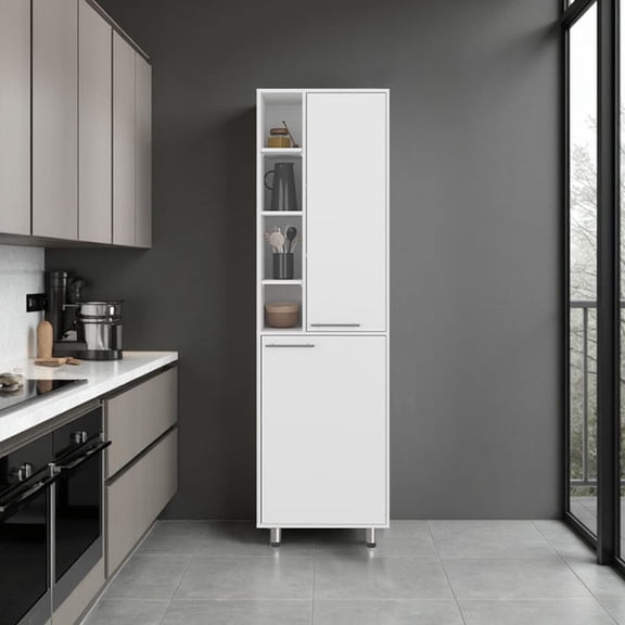 Wooden Sideboards Kitchen Pantry 80.30" H 2 Doors, 9 Shelves, 4 Legs, White - Kitchen,Dining Room Sideboards