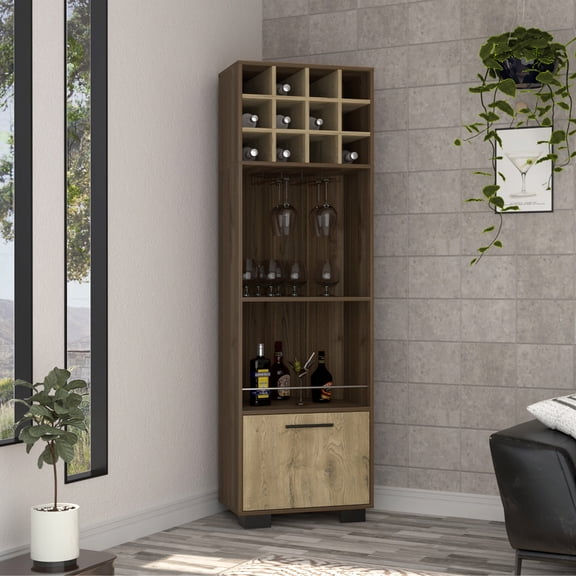 Wooden Sideboards Marsella Corner Bar Cabinet, Eight Built-in Wine Rack, Two Side Shelves Mahogany / Macadamia,Sideboards With Storage