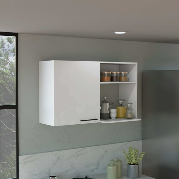 Wooden Sideboards Stackable Wall Storage Cabinet 24" H, Two Internal Shelves, Two External Storage Shelves, One Door, White,Dining Room Sideboards