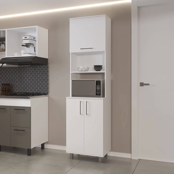 Wooden Sideboards White Kitchen Pantry with 2-Pneumatic Door and Open Storage,Dining Room Sideboards