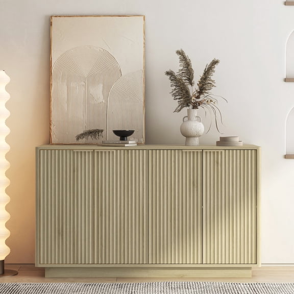 Wooden Sideboards Wood Modern Buffet Cabinet with Storage, Fluted Sideboard Large Buffet with Adjustable Shelves, Credenza, Accent Cabinet Console Table,Sideboards With Storage