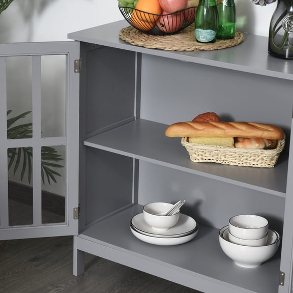 Wooden Sideboards kleankin Sideboard Buffet, Storage Cabinet with 2 Doors, Credenza for Multifunction in Kitchen, Console, Living Room, Gray,Sideboards With Storage