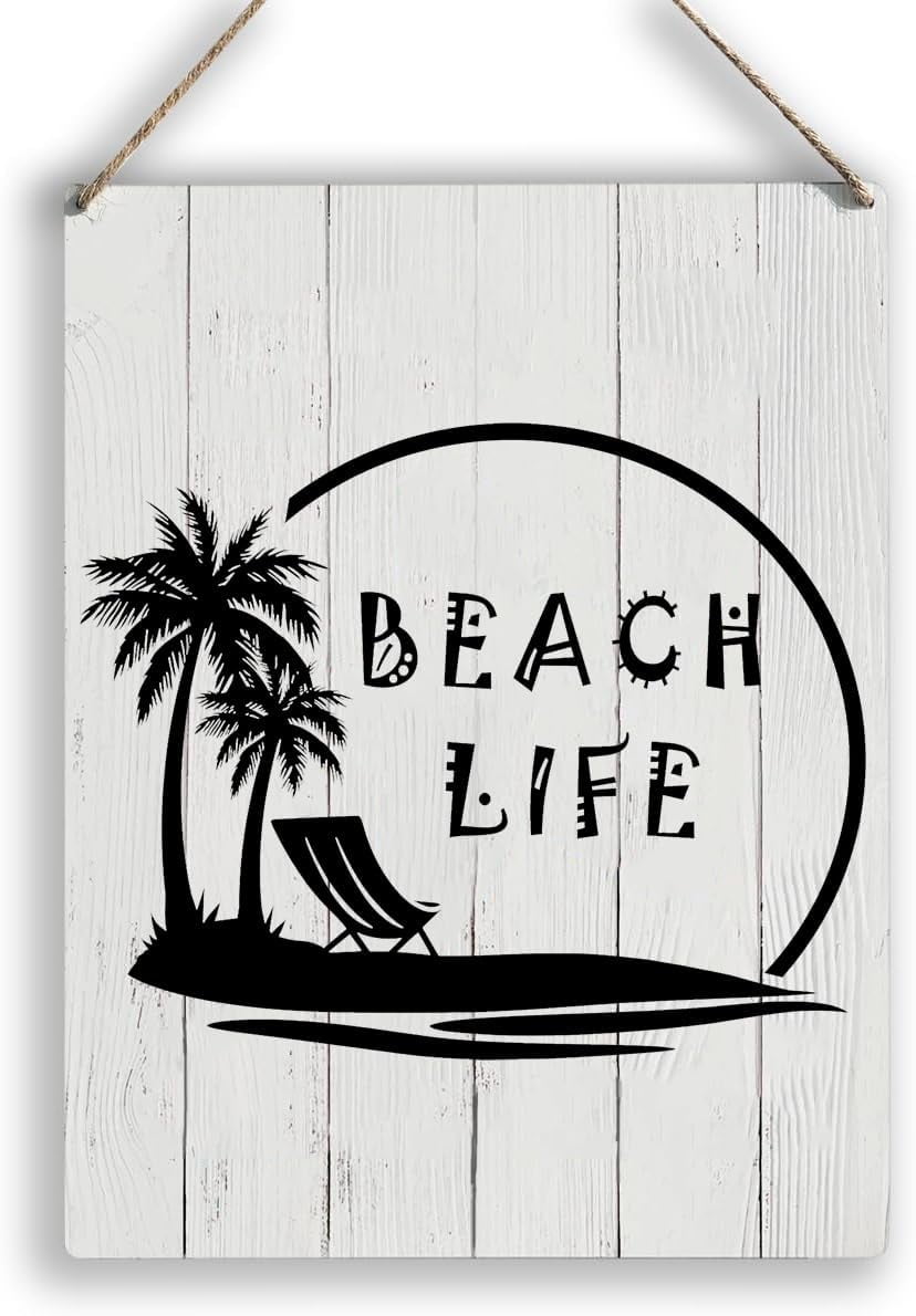 Wooden Sign 8x10 Inch Palm Trees Beach Ocean Lawn Chair Wood Sign ...