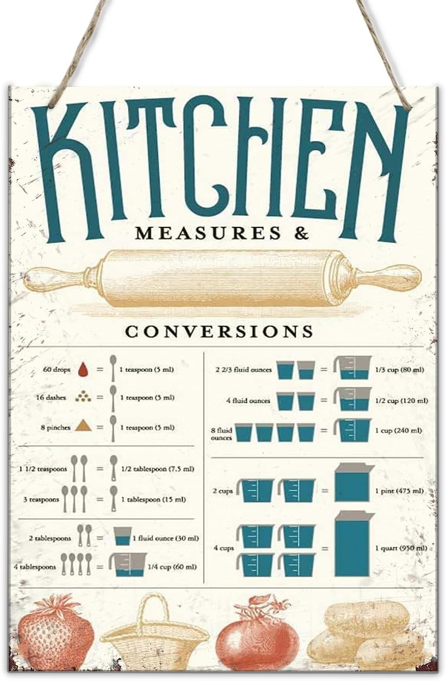 Wooden Sign 8x10 Inch Wood Sign Country Kitchen Conversion Chart ...